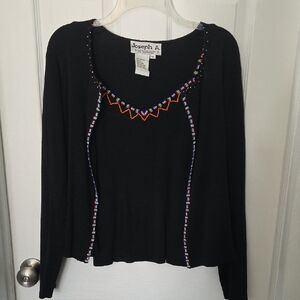 Silk Joseph Black Beaded Women's 2 Piece  Sweater Set